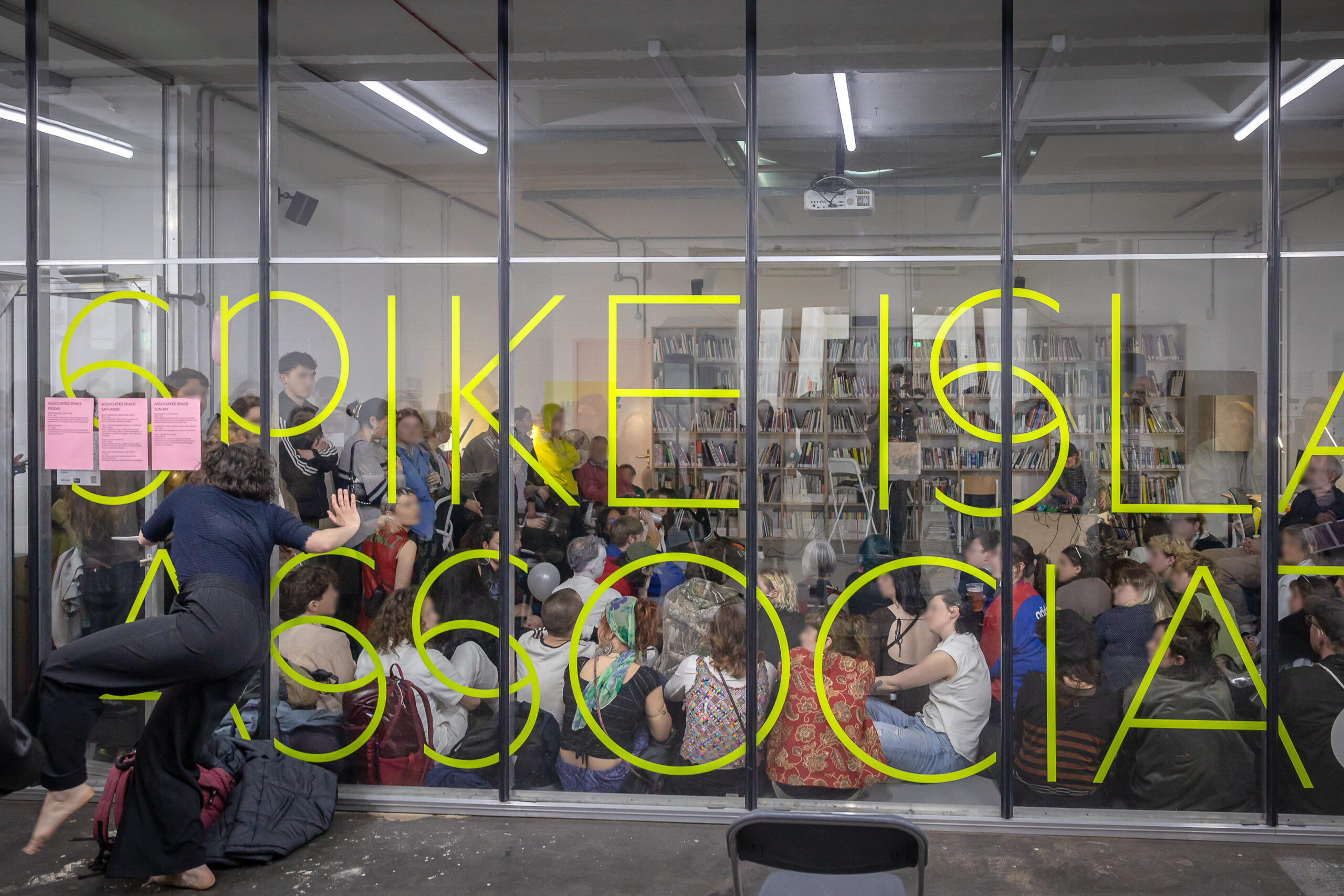 Oscar Burns and Molly Mogul perform in the Associates space at Open Studios, 2023, Spike Island. Photo by Dan Weill.