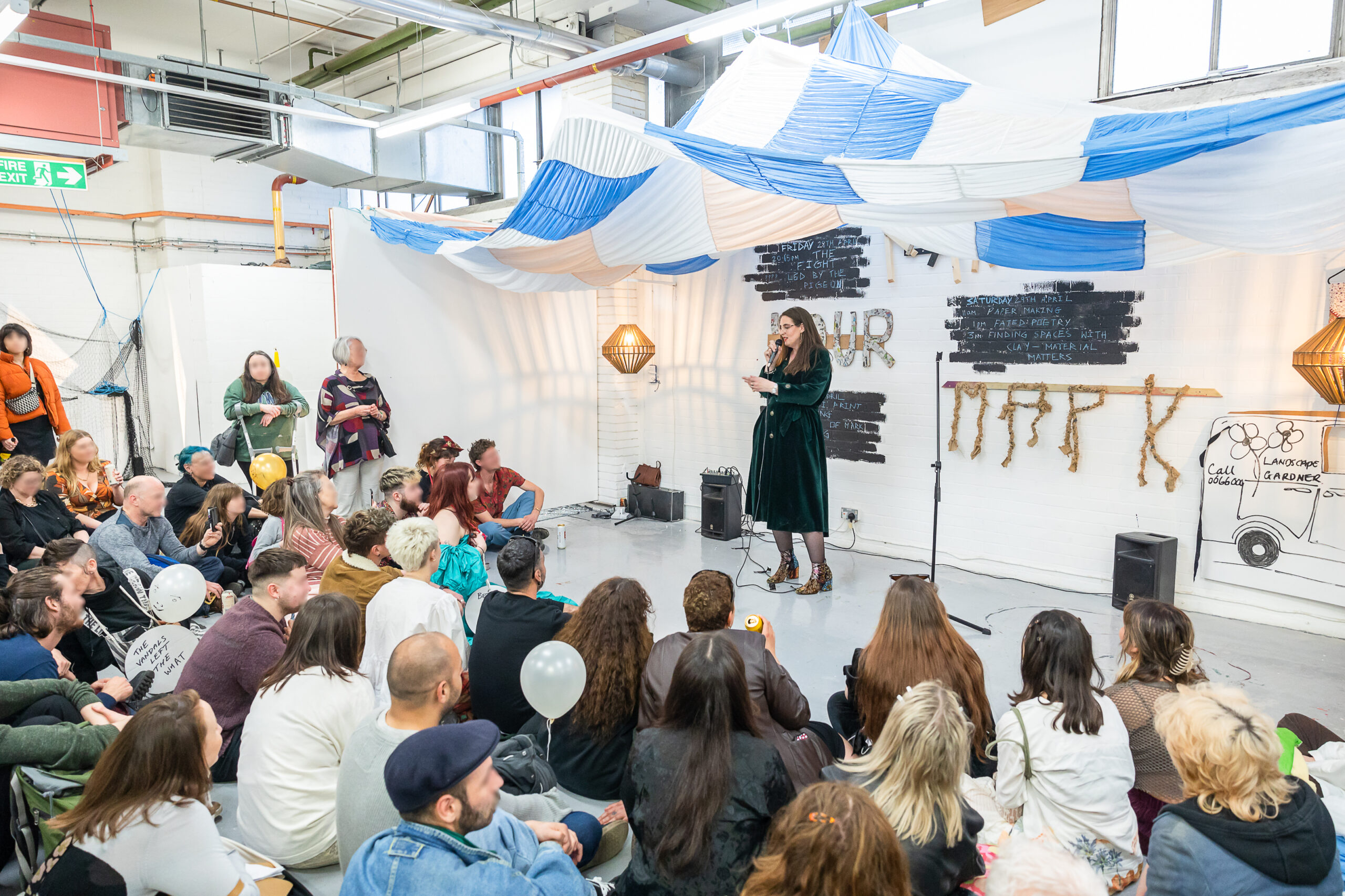 Catherine White performs The Fight at Open Studios 2023, Spike Island. Photo by Dan Weill.
