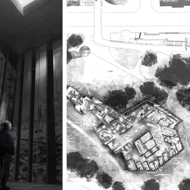 Sketch floor plan and Photoshop enhanced physical interior model