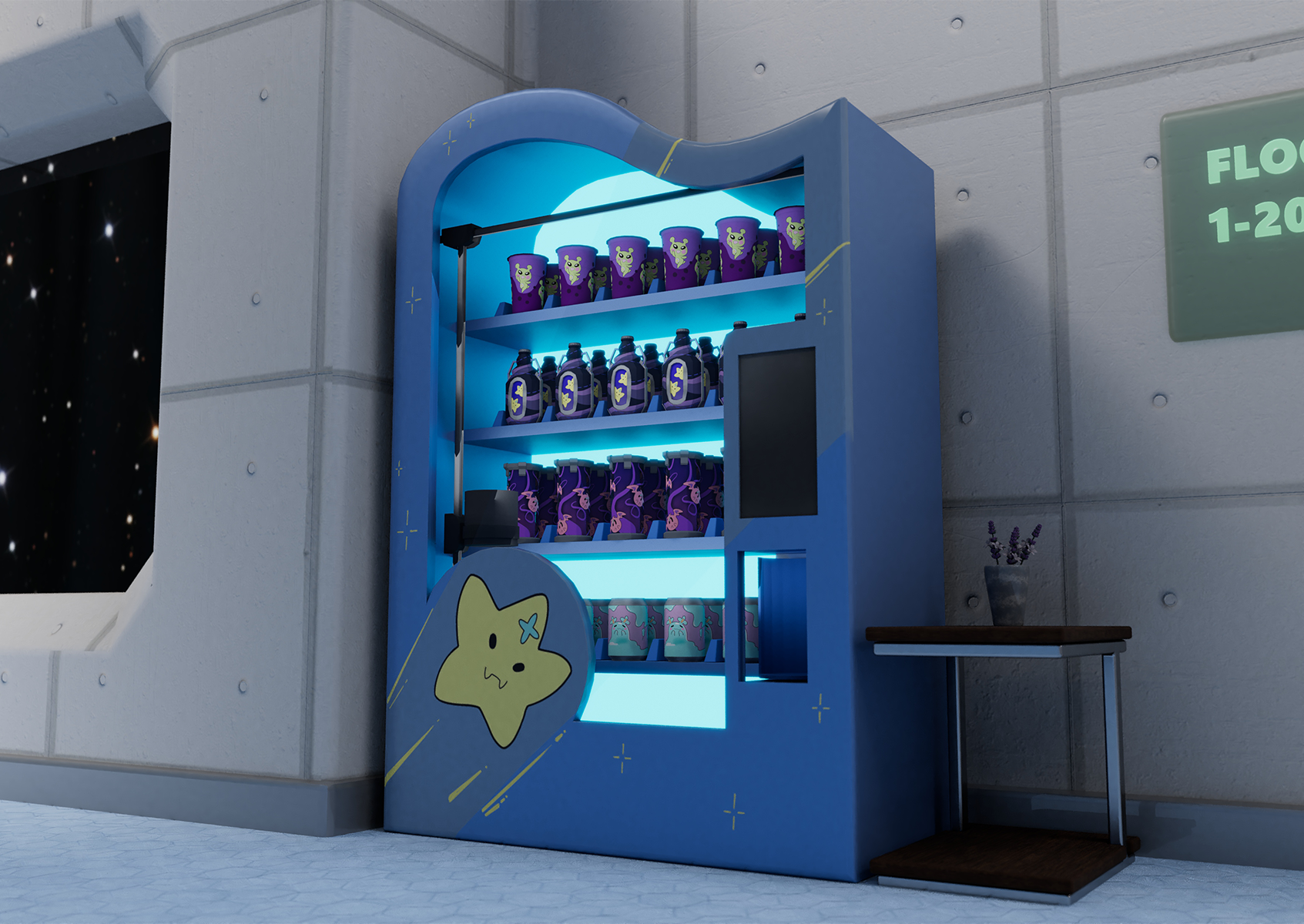 Vending machine model and drinks for ‘AION-7’
