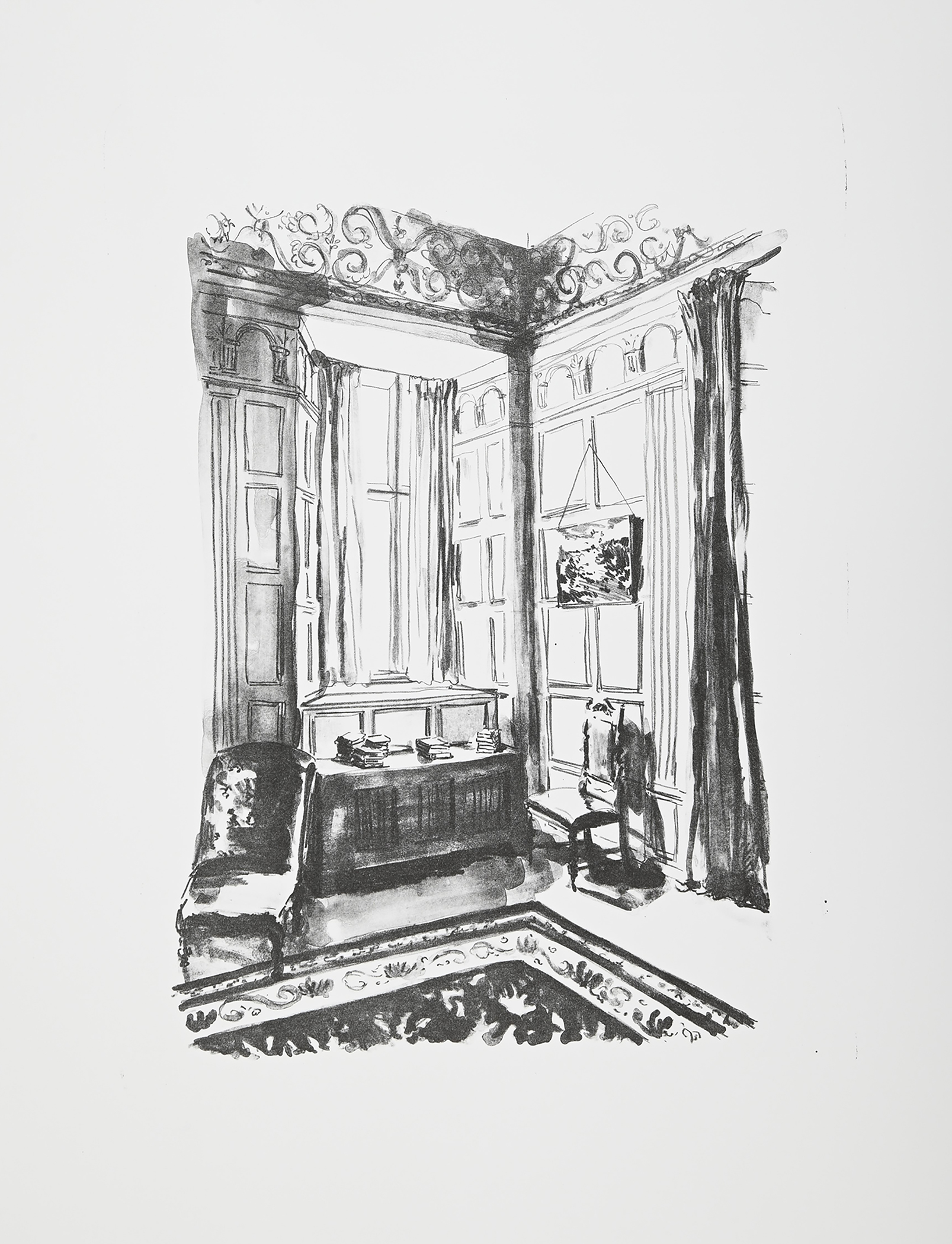 stone lithograph print of a historic house