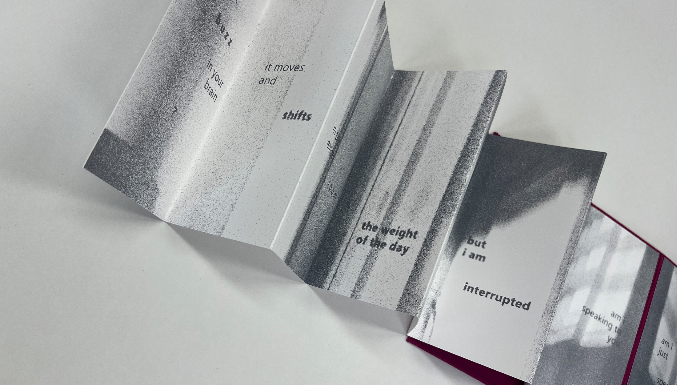 accordion artist book screenprinted with abstract text