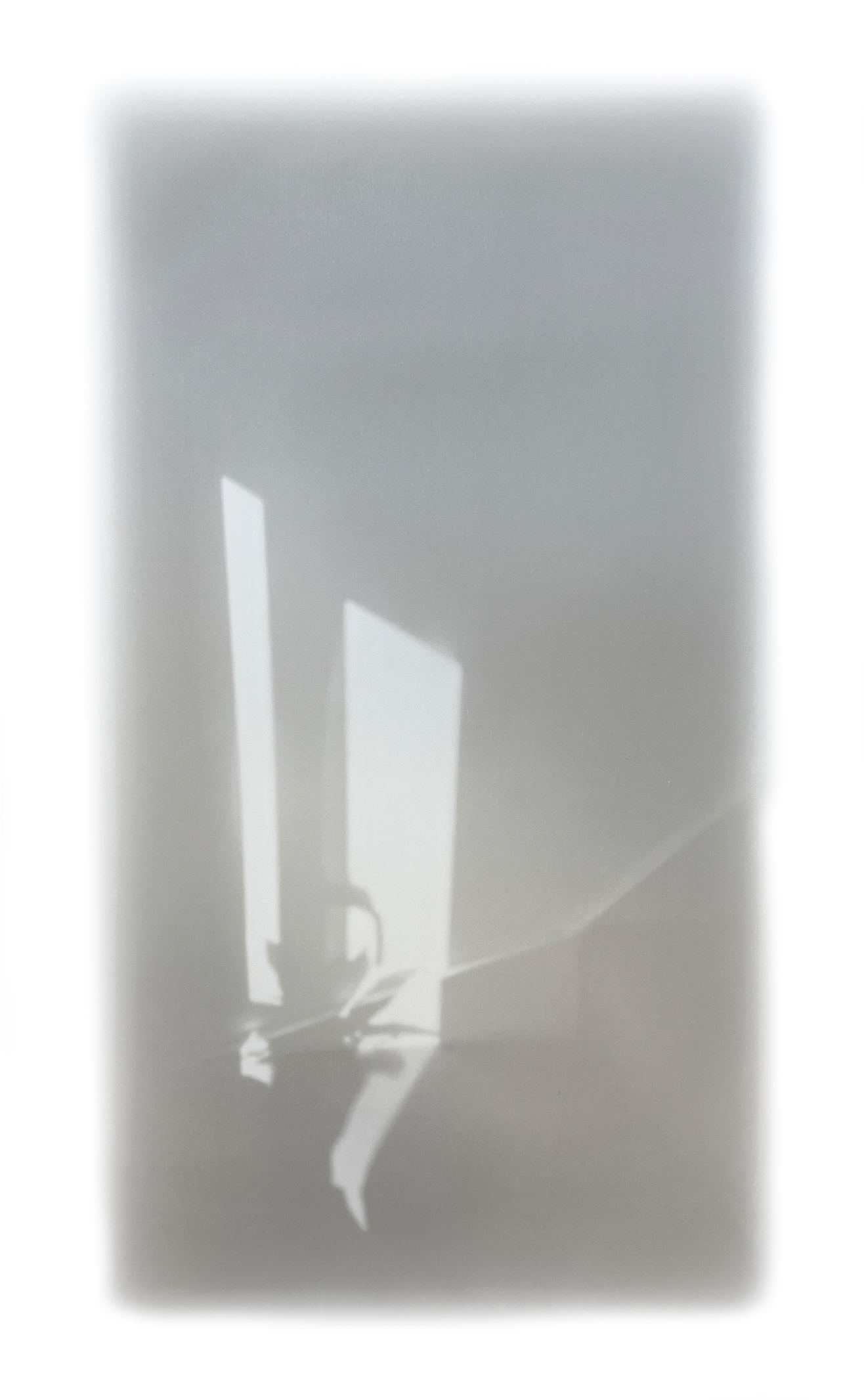 black and white screenprint of window light and shadow on staircase